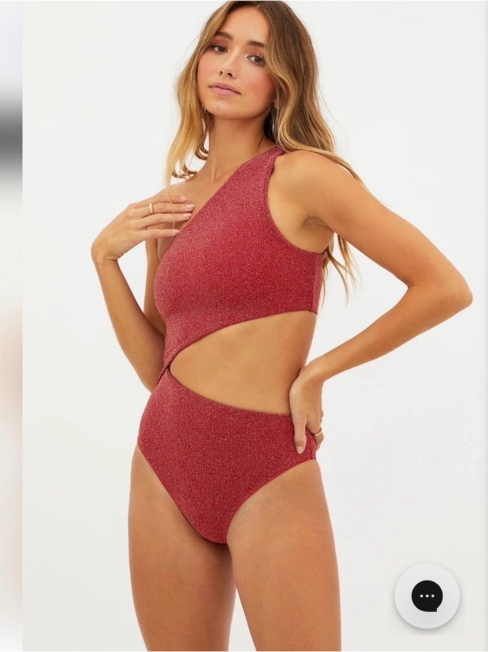 Beach Riot Metallic Crimson One-Shoulder Cutout Swimsuit